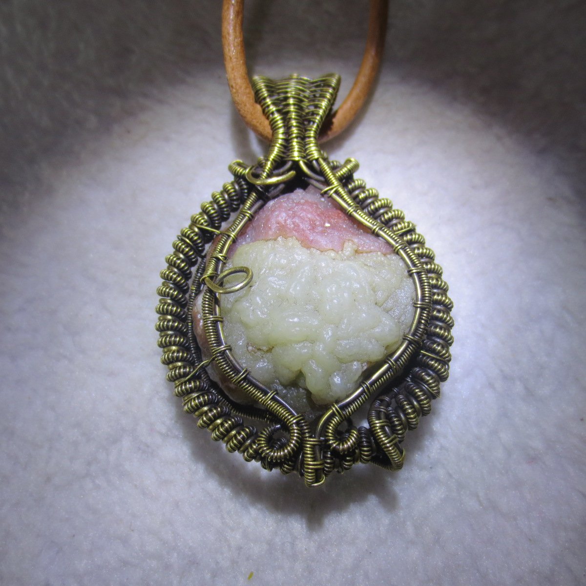 unique hand‑wrapped leather edge gobi stone pendant, one‑of‑a‑kind jewelry (d263)