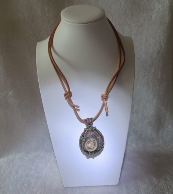 unique hand‑wrapped leather edge gobi stone pendant, one‑of‑a‑kind jewelry (d263)