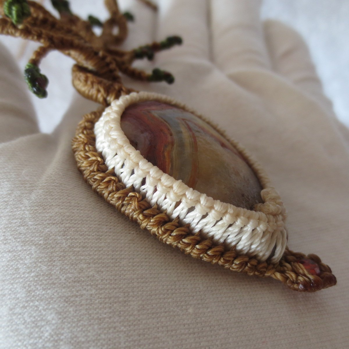 unique hand‑wrapped leather edge gobi stone pendant, one‑of‑a‑kind jewelry (d264)