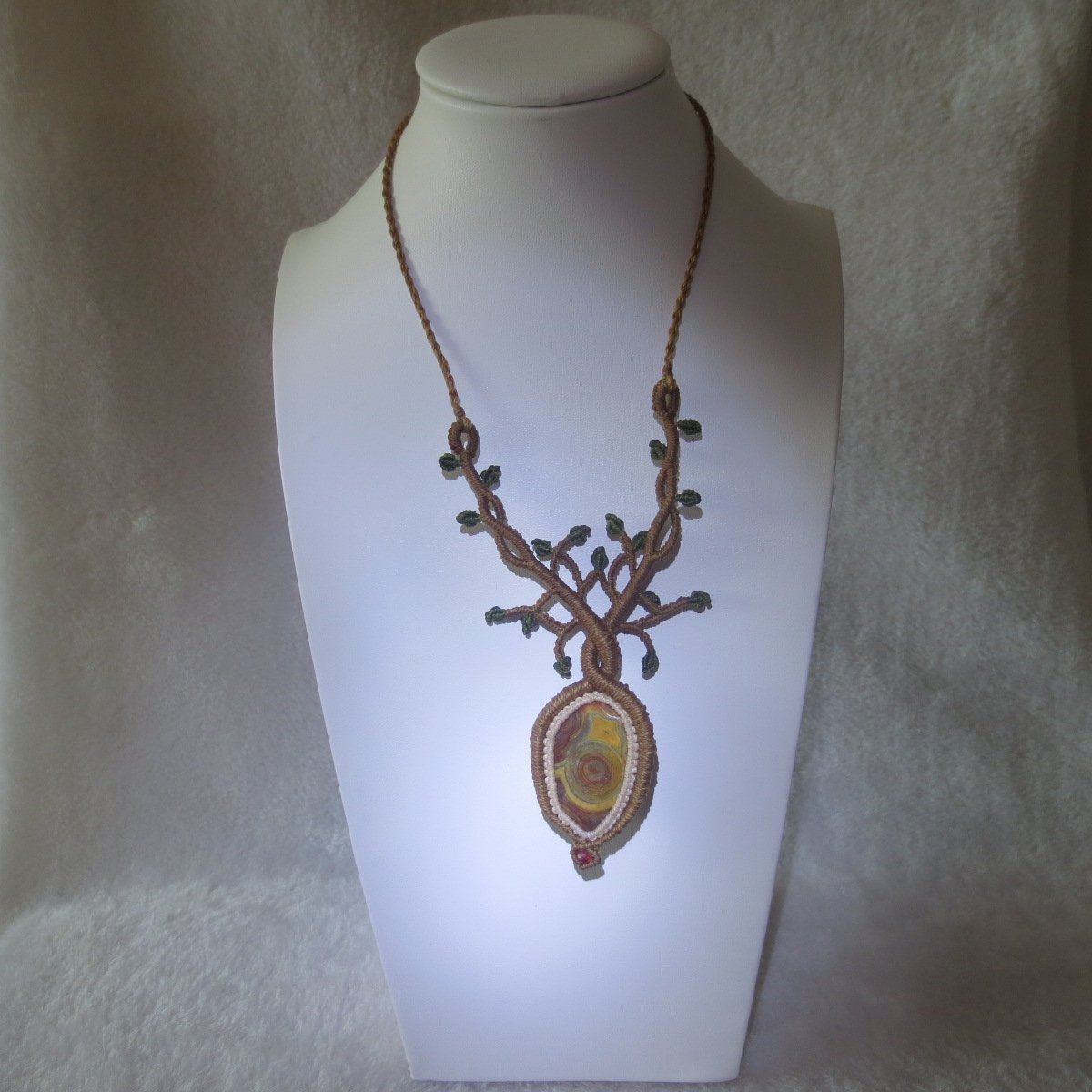 unique hand‑wrapped leather edge gobi stone pendant, one‑of‑a‑kind jewelry (d264)