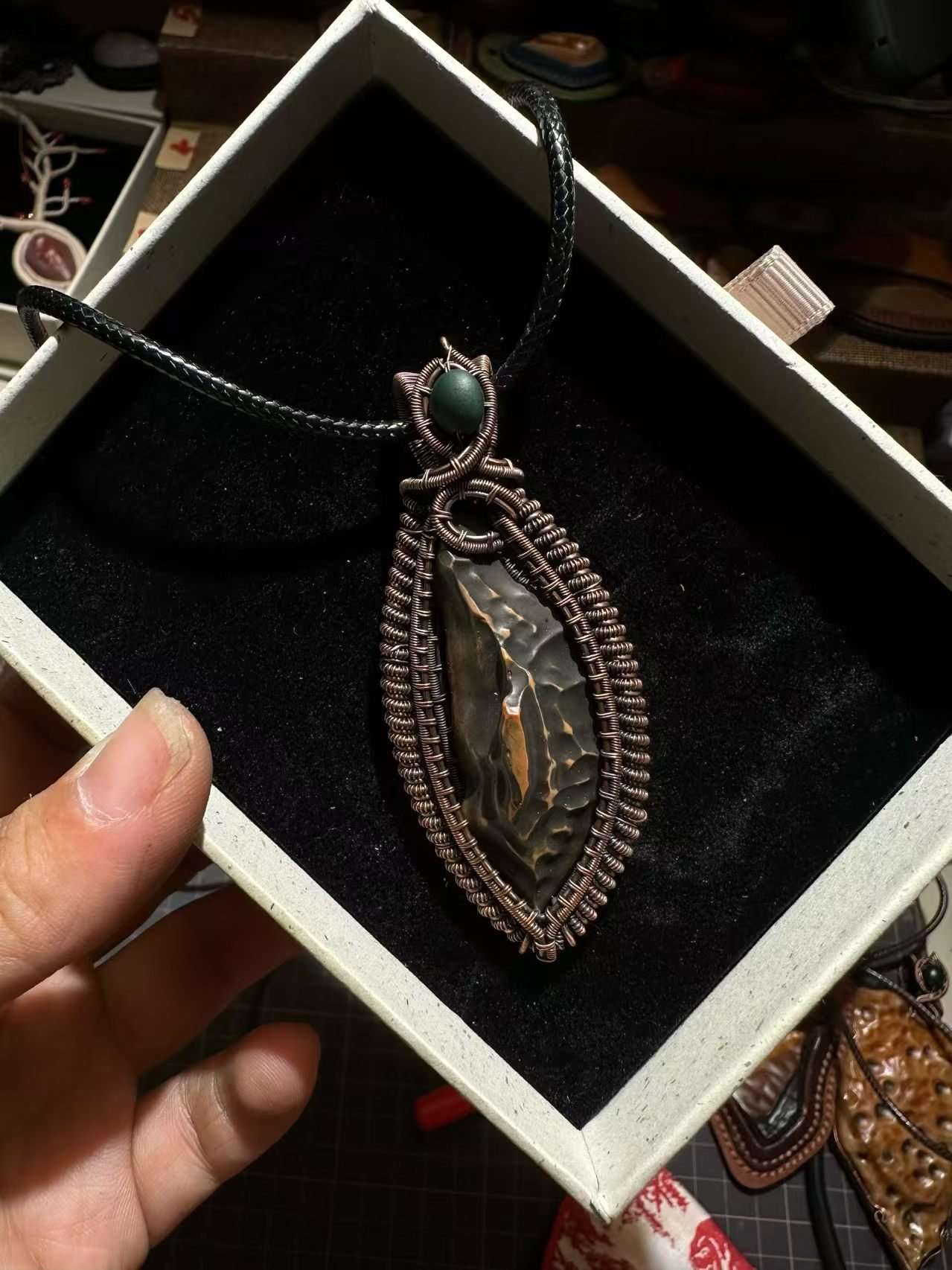 artisan wire‑wrapped gobi stone pendant｜photo for style reference only, not for sale 2