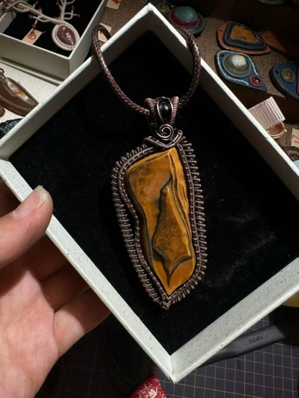 artisan wire‑wrapped gobi stone pendant｜photo for style reference only, not for sale 2
