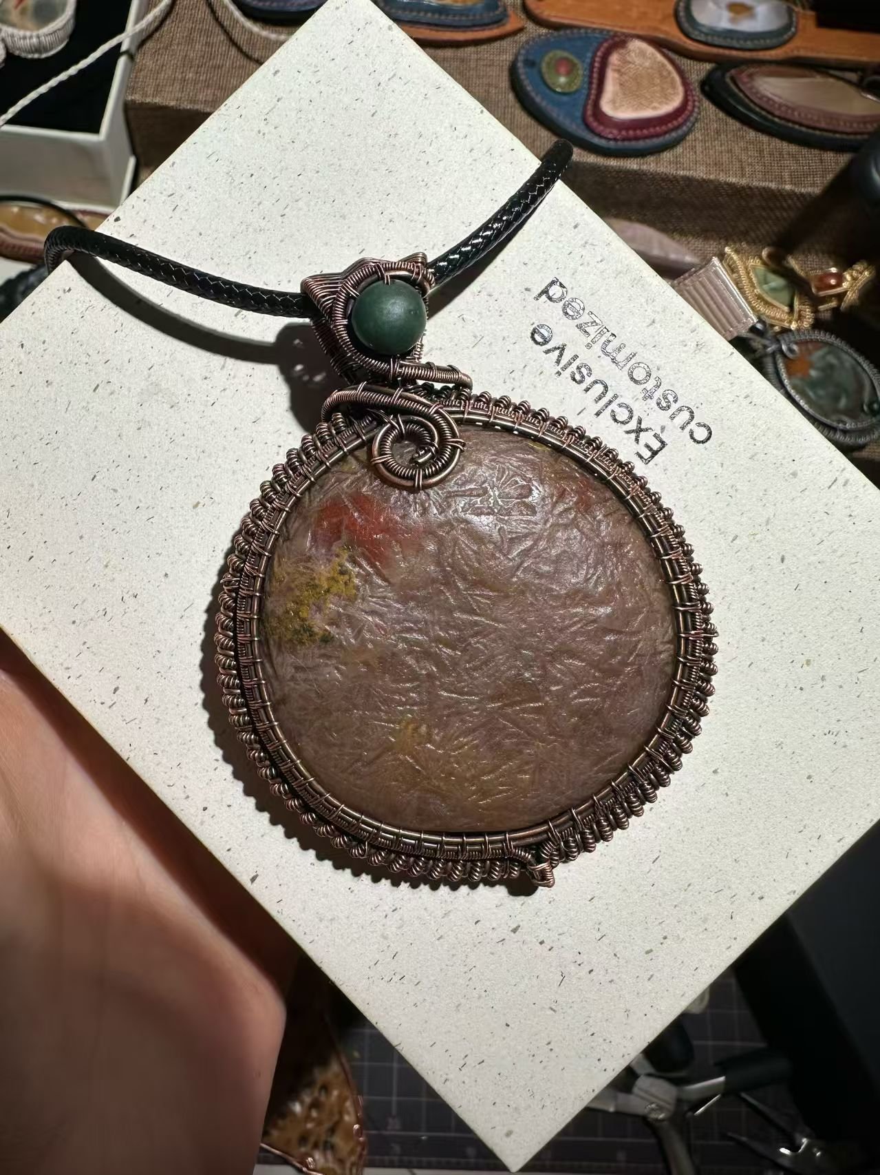 artisan wire‑wrapped gobi stone pendant｜photo for style reference only, not for sale 2