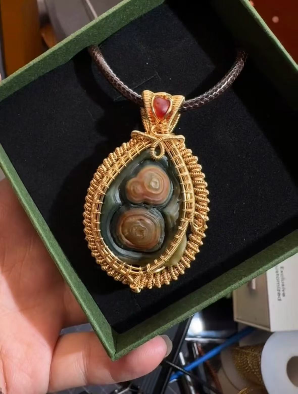 artisan wire‑wrapped gobi stone pendant｜photo for style reference only, not for sale 2