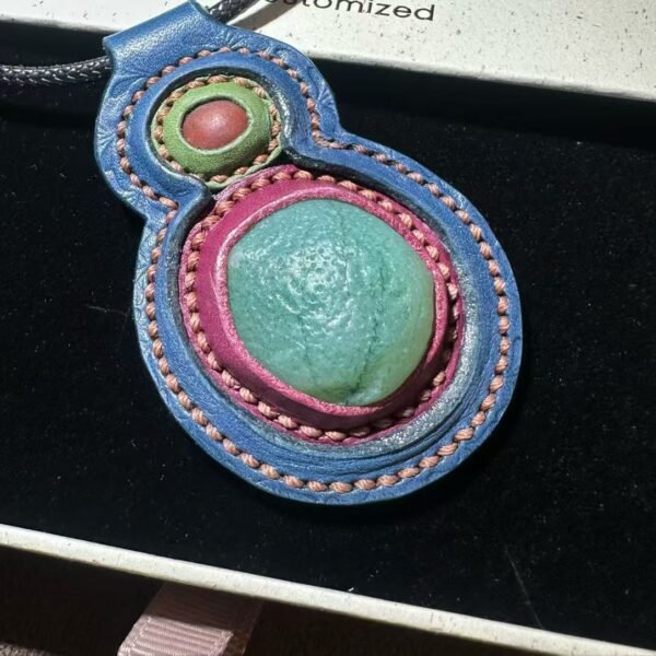 artisan wrapped leather edge gobi stone pendant｜photo for style reference only, not for sale