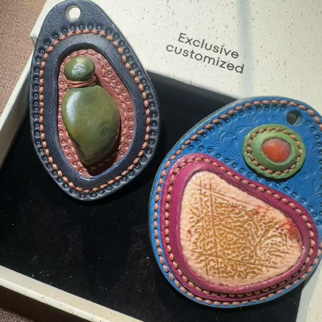 artisan wrapped leather edge gobi stone pendant｜photo for style reference only, not for sale