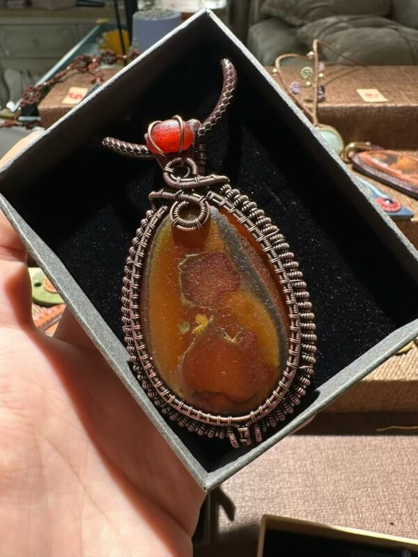 artisan wire‑wrapped gobi stone pendant｜photo for style reference only, not for sale 2