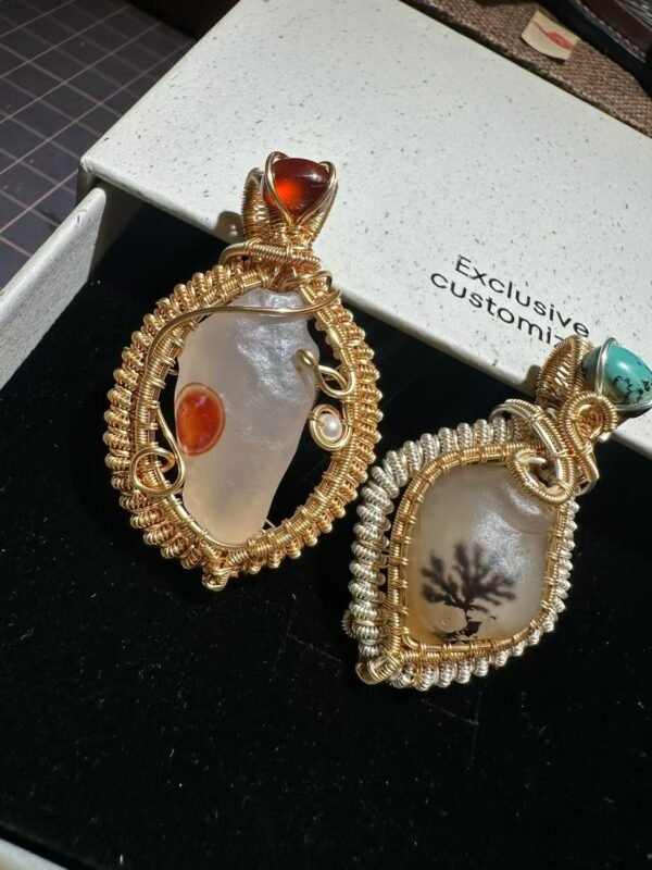 artisan wire‑wrapped gobi stone pendant｜photo for style reference only, not for sale 2
