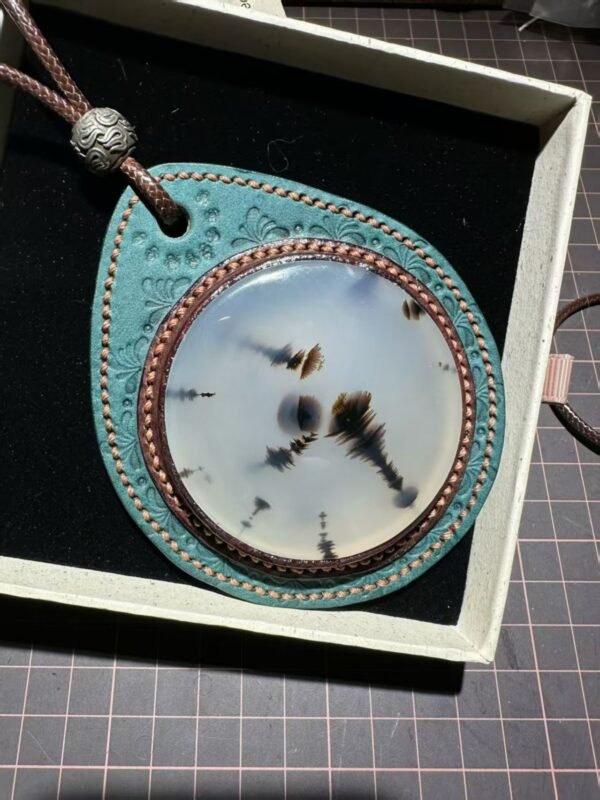 artisan wrapped leather edge gobi stone pendant｜photo for style reference only, not for sale