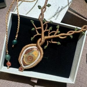unique hand‑wrapped leather edge gobi stone pendant, one‑of‑a‑kind jewelry (d264)